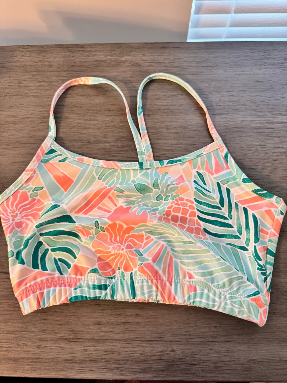 Kenny Flowers Tropical Pineapple Floral Crop Top in Coral, Mint & Teal